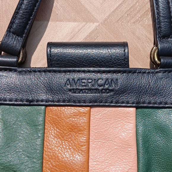 American Leather Co. Leather striped patch shoulder bag cross body bag - Picture 2 of 5